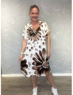 Hvid kjole med brun boble print til kvinder – TIPPY collection