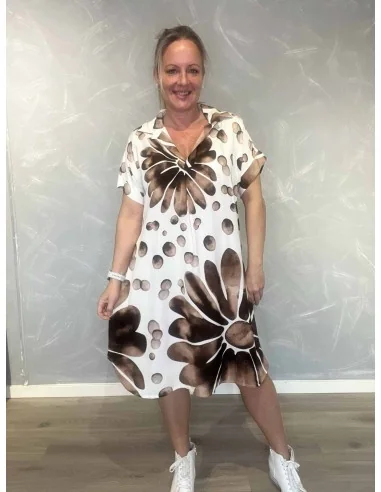 Hvid kjole med brun boble print til kvinder – TIPPY collection