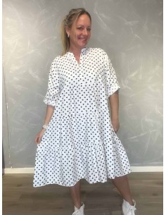 “Hvid A-kjole med blå hjerteprint til kvinder – TIPPY collection