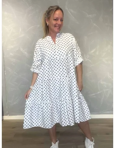 “Hvid A-kjole med blå hjerteprint til kvinder – TIPPY collection
