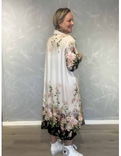 Sand/sort kjole med blomsterkanter til kvinder – TIPPY Collection 2