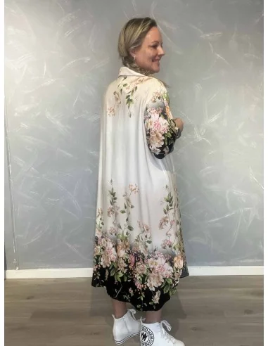 Sand/sort kjole med blomsterkanter til kvinder – TIPPY Collection