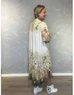 Sand/grøn kjole med blomsterkanter til kvinder – TIPPY Collection 2