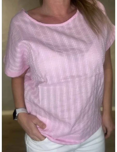 Nærbillede af bomuld med struktur striber på t-shirt – TIPPY