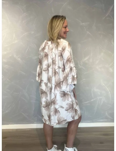 Bagside af beige bladprint midi kjole til kvinder – TIPPY