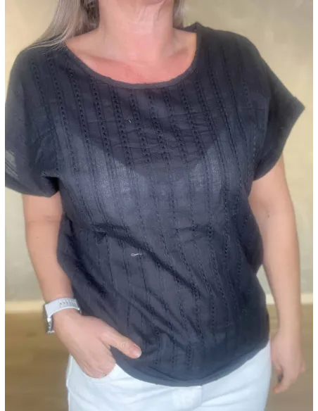 Nærbillede af bomuld med struktur striber på t-shirt – TIPPY