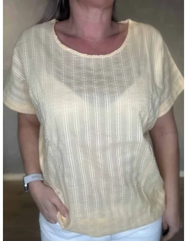 Nærbillede af bomuld med struktur striber på t-shirt – TIPPY