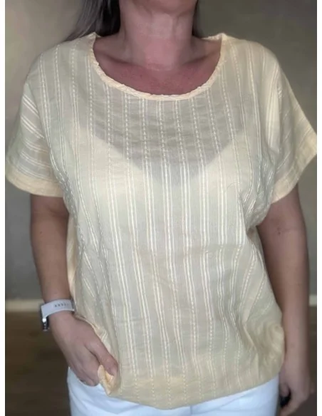 Nærbillede af bomuld med struktur striber på t-shirt – TIPPY