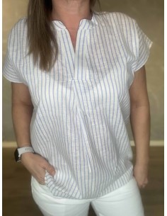 Sky t-shirt med mellem striber og V-hals til kvinder – Design by TIPPY 2