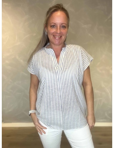 Jeans t-shirt med mellem striber og V-hals til kvinder – Design by TIPPY
