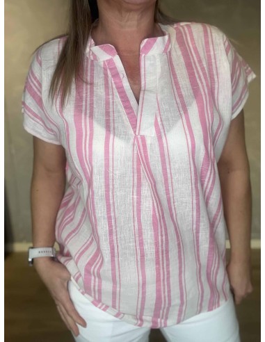 Kina krave på rosa t-shirt med brede striber – TIPPY