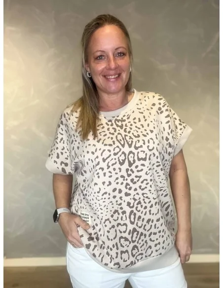 Beige sweatbluse med leo print til kvinder – TIPPY Collection