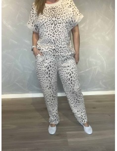 Beige sweatbukser med leo print til kvinder – TIPPY Collection