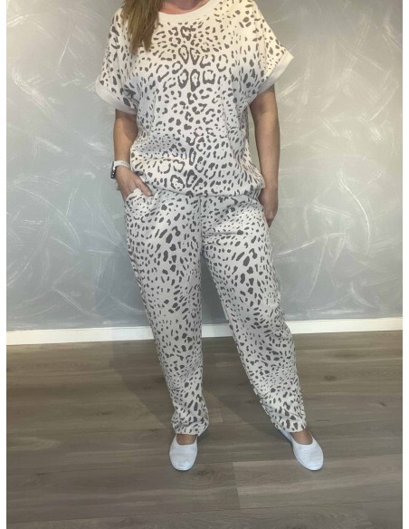 Beige sweatbukser med leo print til kvinder – TIPPY Collection