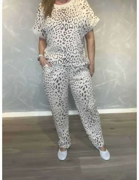 Beige sweatbukser med leo print til kvinder – TIPPY Collection