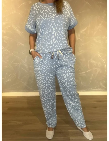 Sky sweatbukser med leo print til kvinder – TIPPY Collection