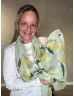 Citron print på grøn tørklæde – TIPPY