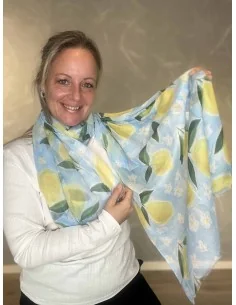 Blå tørklæde med citron print til kvinder – TIPPY Italian Select