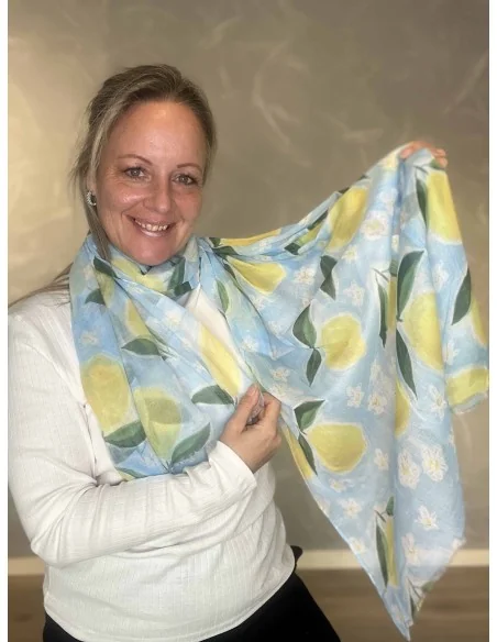 Blå tørklæde med citron print til kvinder – TIPPY Italian Select
