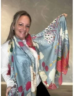 Blå mix tørklæde med print til kvinder – TIPPY Italian Select