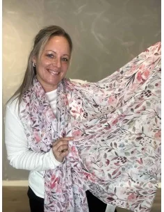 Off white langt tørklæde med rosa blomster til kvinder – TIPPY Italian Select