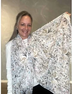 Off white langt tørklæde med blomsterprint til kvinder – TIPPY Italian Select