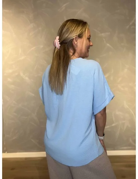 Sky bluse med tylblomst og similisten til kvinder – TIPPY Collection