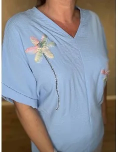 Sky bluse med tylblomst og similisten til kvinder – TIPPY Collection 2