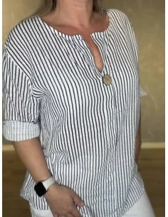 Navy/hvid bluse stribet bomuld til kvinder – Tippy Collection 2
