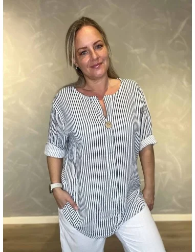 Navy/hvid bluse stribet bomuld til kvinder – Tippy Collection