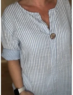 Sky/hvid bluse stribet bomuld til kvinder – Tippy Collection 2
