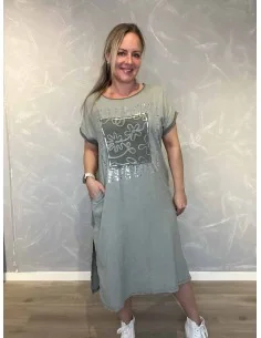 Army kjole med sølvprint til kvinder – Tippy Collection