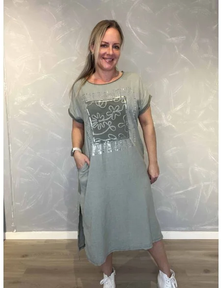 Army kjole med sølvprint til kvinder – Tippy Collection