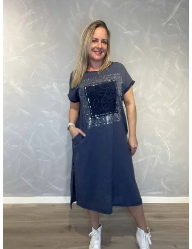 Navy kjole med sølvprint til kvinder – Tippy Collection