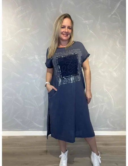 Navy kjole med sølvprint til kvinder – Tippy Collection
