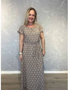 Beige kjole med prikker og smockærmer til kvinder – Tippy Italian Select