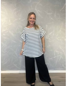 Sort sæt med stribet bluse til kvinder – Tippy Collection