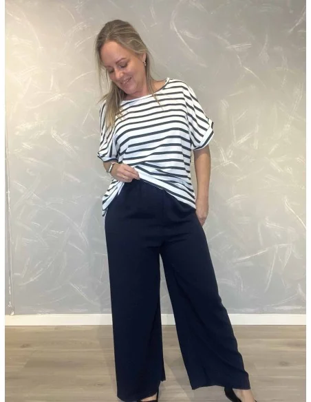 Navy sæt med stribet bluse til kvinder – Tippy Collection