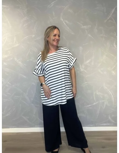 Navy sæt med stribet bluse til kvinder – Tippy Collection
