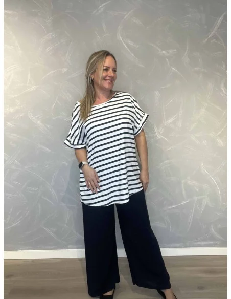 Navy sæt med stribet bluse til kvinder – Tippy Collection