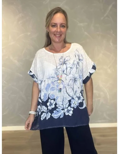 “Navy bluse med blomster og halskæde til kvinder – Tippy Italian Select