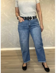 Denim blå cropped straight leg jeans med læg til kvinder – Tippy Italian Select