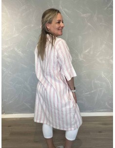 Sand/rosa stribet tunika med krave til kvinder – Design by Tippy 2