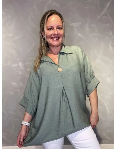 Grøn bluse med fald til kvinder – TIPPY Collection