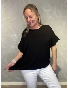 Sort bluse med struktur og elastik til kvinder – TIPPY Collection