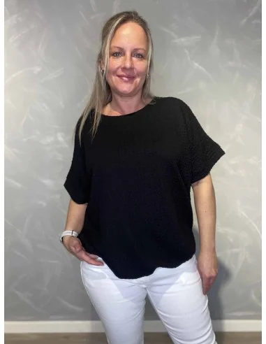 Sort bluse med struktur og elastik til kvinder – TIPPY Collection