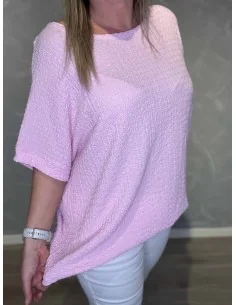 Rosa bluse med struktur og elastik til kvinder – TIPPY Collection 2