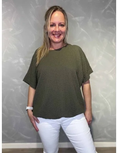 Army bluse med struktur og elastik til kvinder – TIPPY Collection