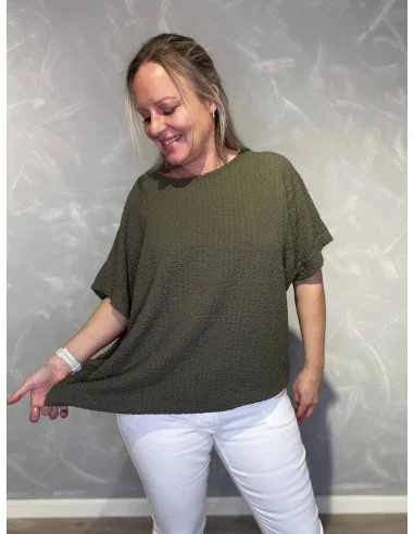 Army bluse med struktur og elastik til kvinder – TIPPY Collection