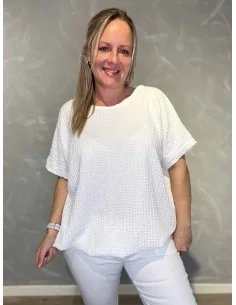 Hvid bluse med struktur og elastik til kvinder – TIPPY Collection